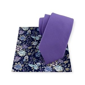 Men’s Tahiti Violet Slim Necktie & Floral Pocket Square Set